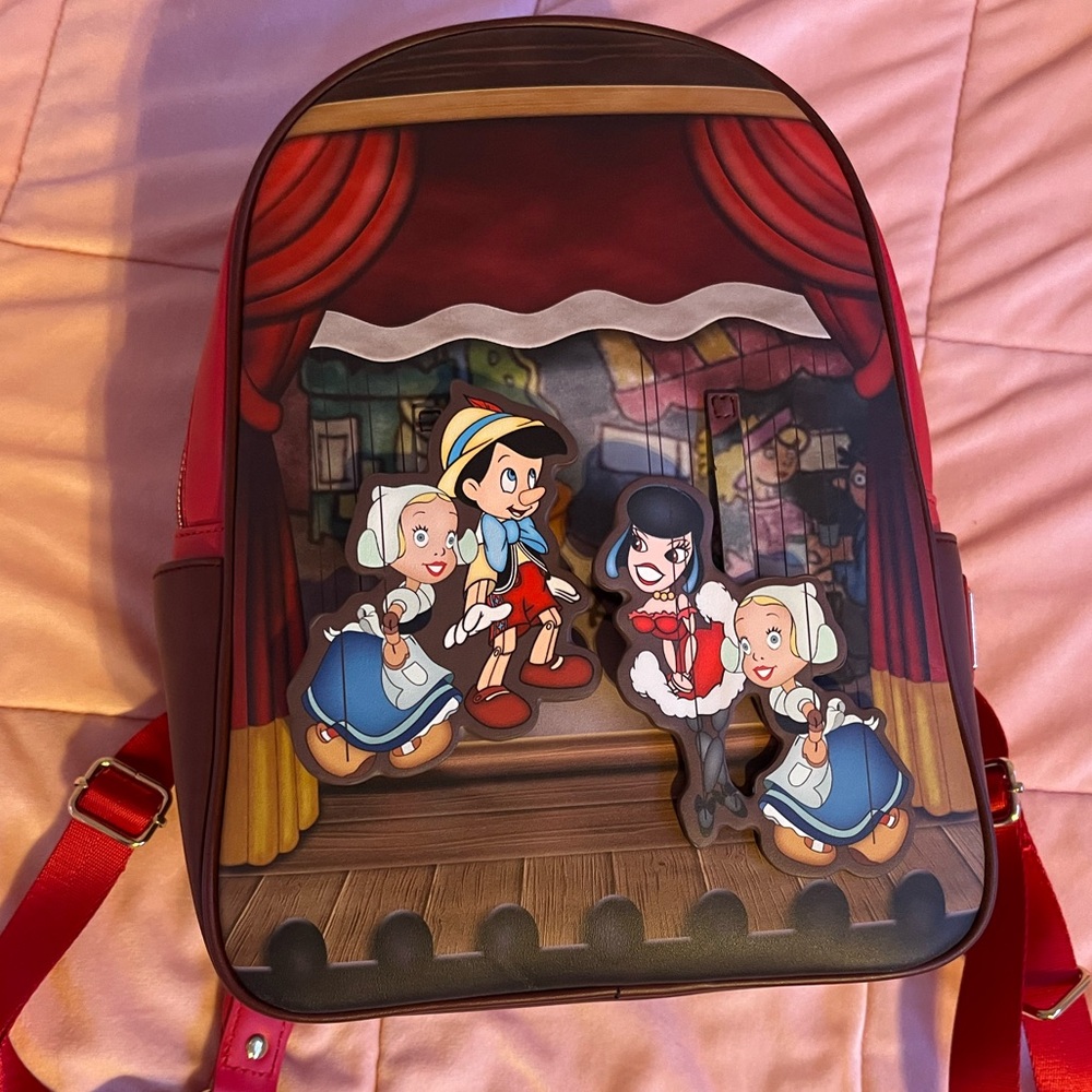 Loungefly Disney Backpack! Perfect Condition! Pinocchio Red Moveable Figures!